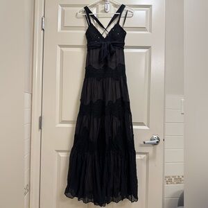 BCBGMaxAzria Black Silk Lace Evening Gown